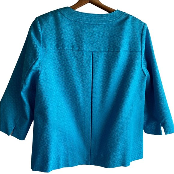 Laura Ashley Jacket Blazer Boxy Sz Small Blue Shiny Tapestry Print Button Easter - Picture 5 of 13